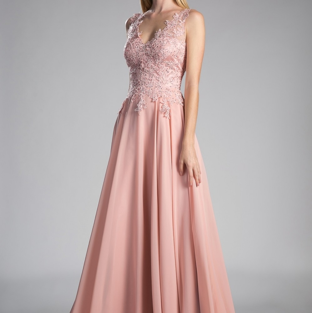 V-Neck Lace Chiffon Evening Dress CD9177